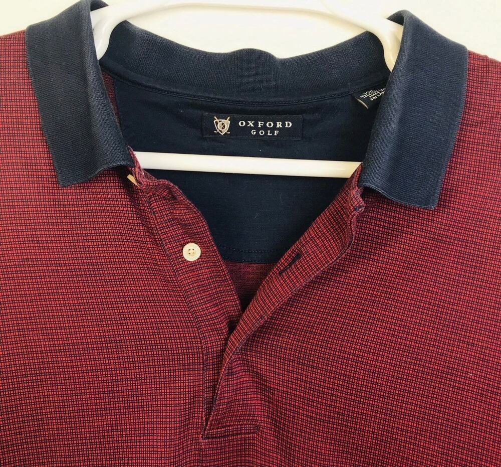 Oxford Golf Polo Shirt Men's XXL - Deep Red & Navy Trim Cotton Knit